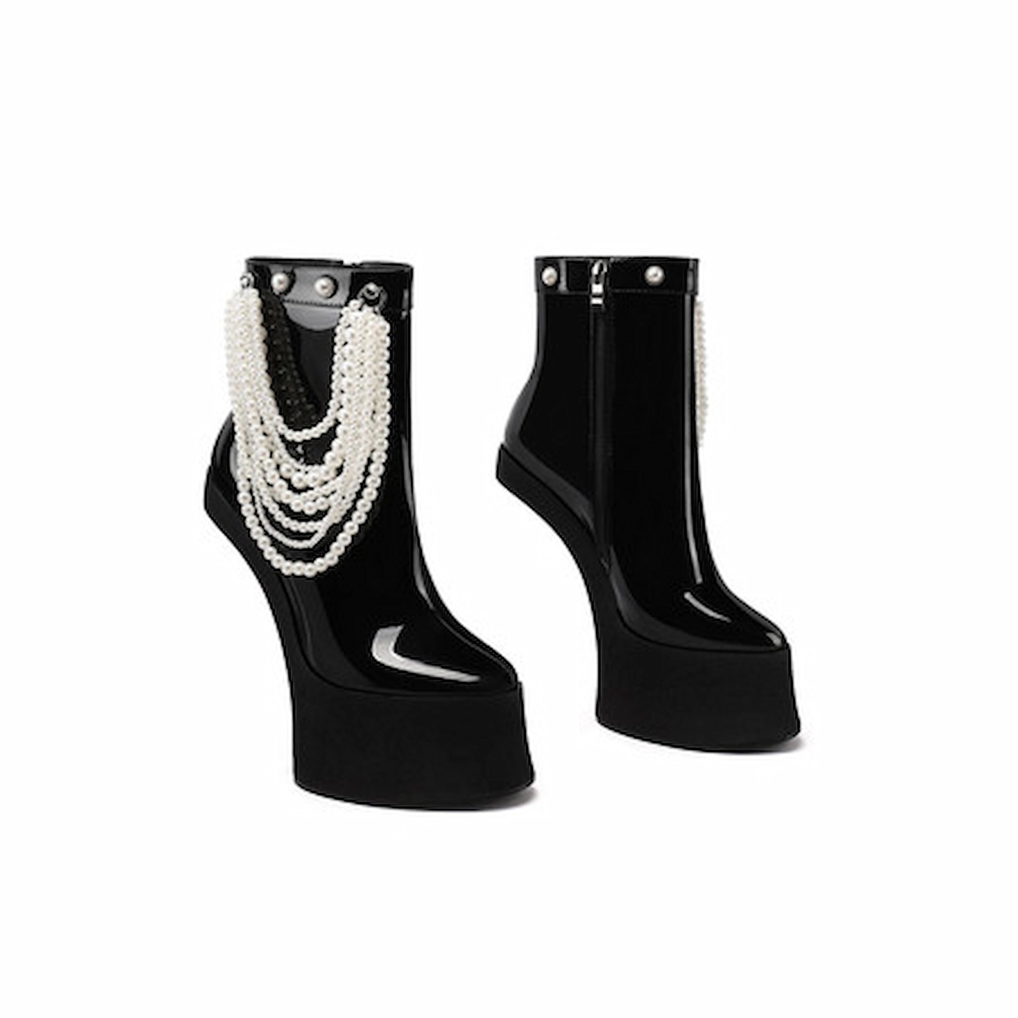 Edgy Black Platform Ankle Boots with Layered Chain Embellishments