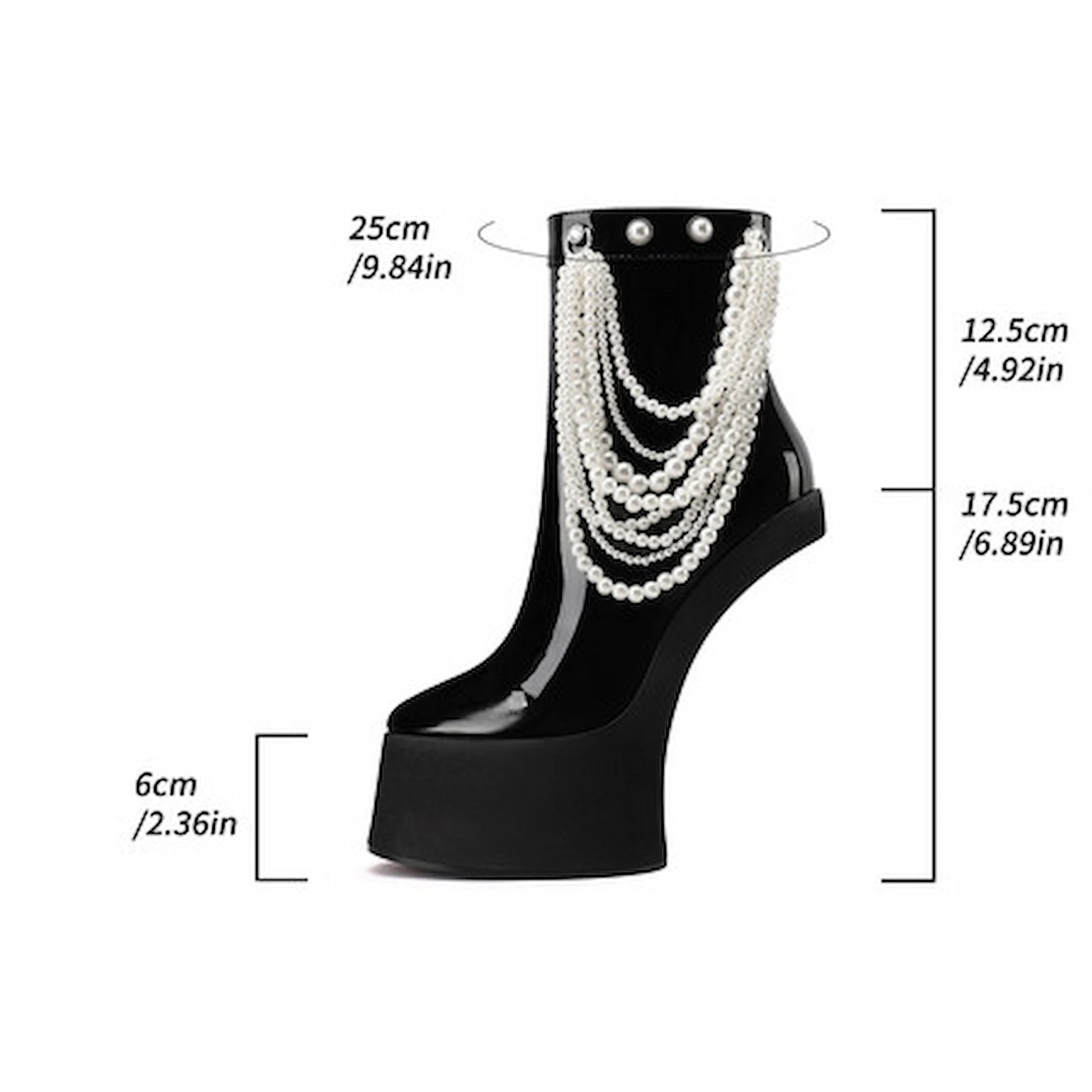 Edgy Black Platform Ankle Boots with Layered Chain Embellishments