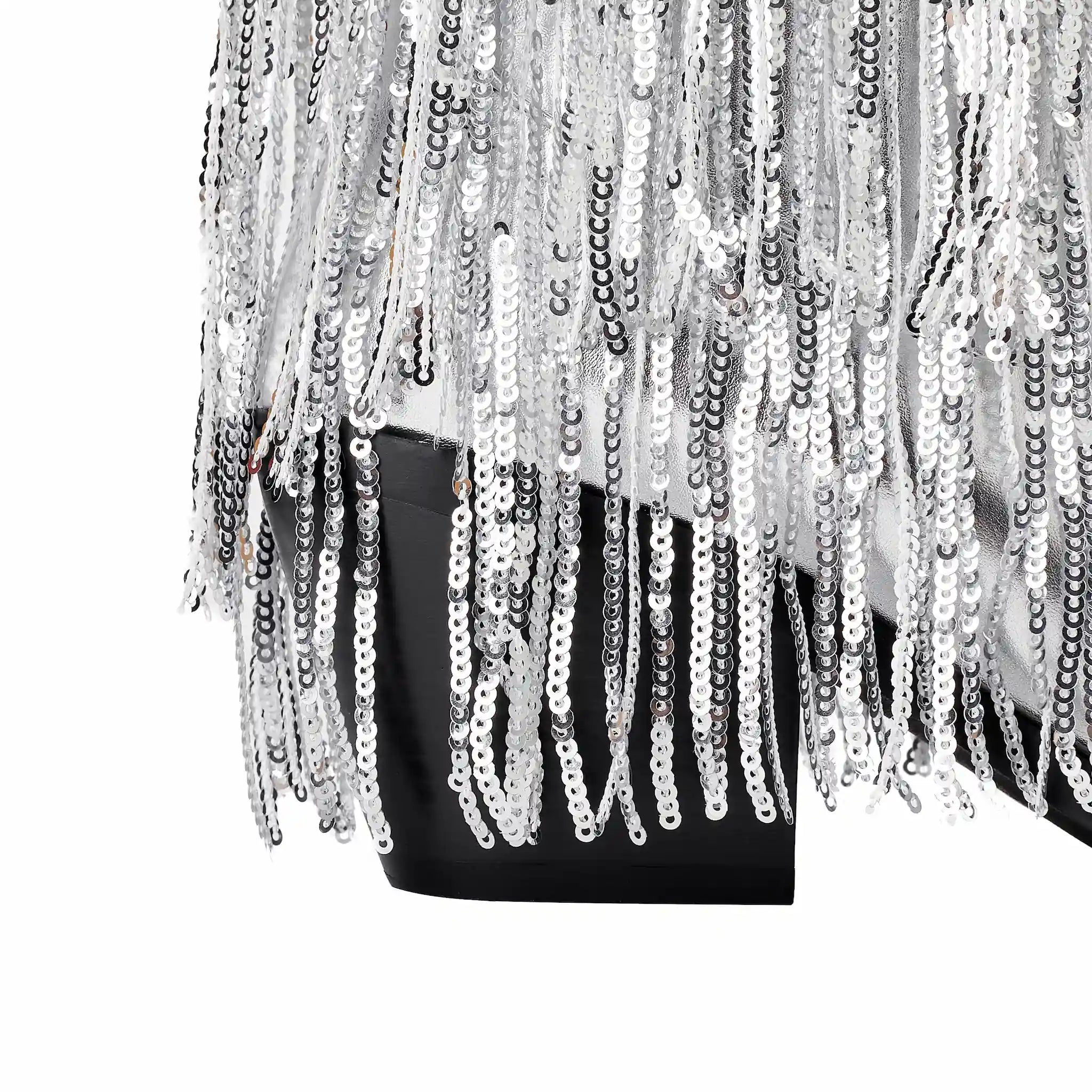 Women's Rhinestone Fringe Boots Sparkly Crystal Tassel Cowgirl Boots Pointed Toe Chunky Heel Mid Calf Bling Boots for Nightclub Party Wedding Festival Halloween Christmas Silver