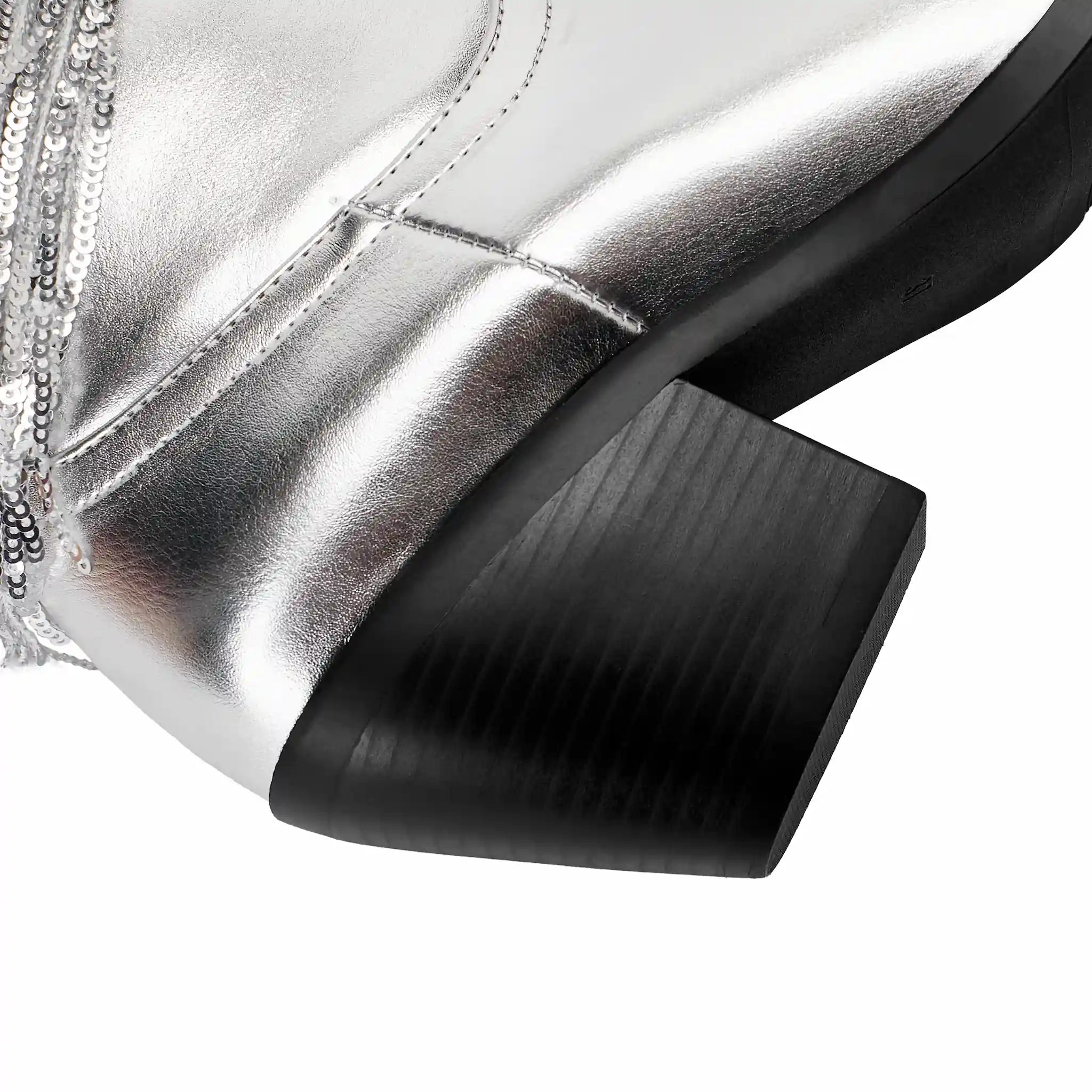 Women's Rhinestone Fringe Boots Sparkly Crystal Tassel Cowgirl Boots Pointed Toe Chunky Heel Mid Calf Bling Boots for Nightclub Party Wedding Festival Halloween Christmas Silver