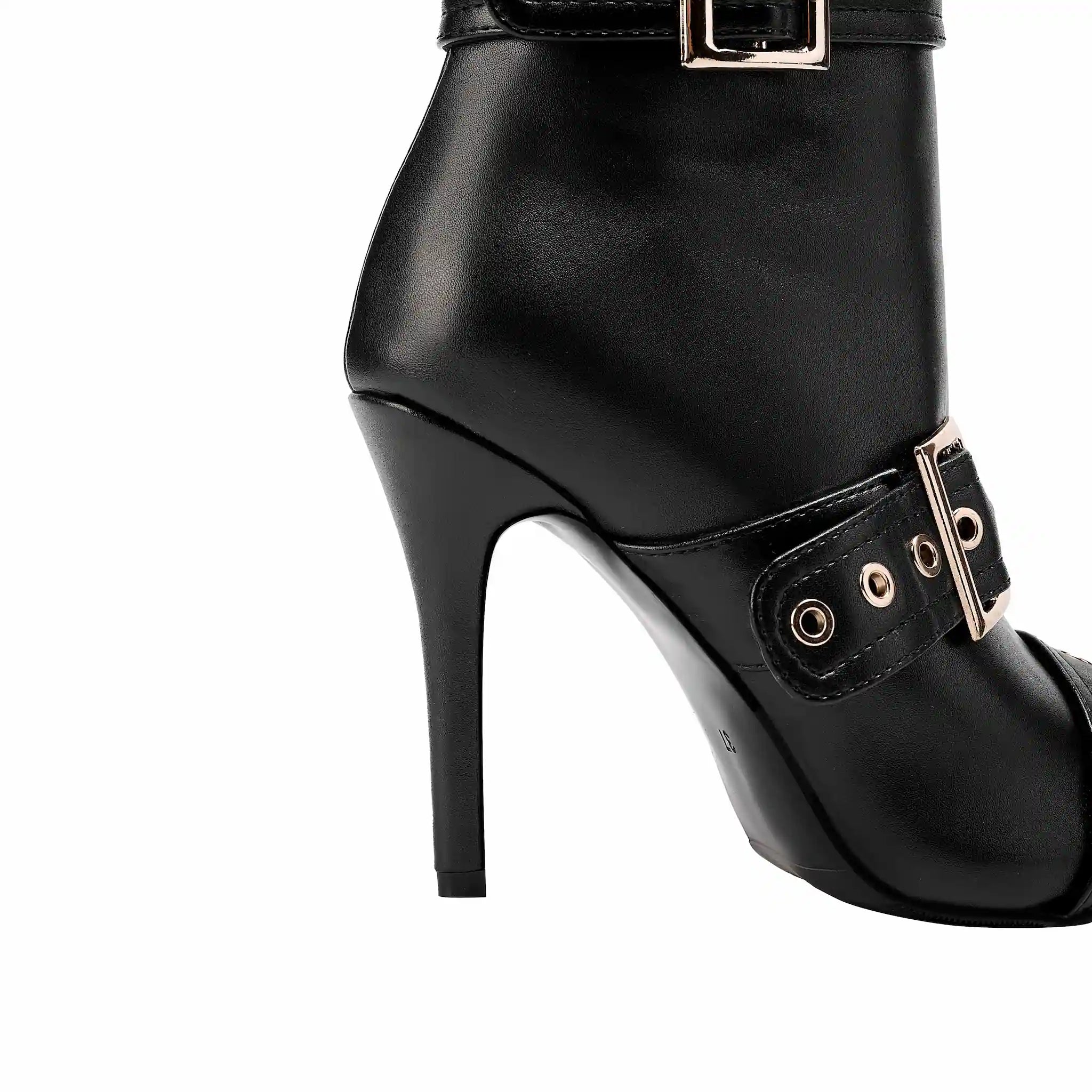 Women's Buckle Strap Knee High Boots Pointed Toe Stiletto Heel Black Punk Gothic Multi-Buckle Tall Boots with Metal Rings