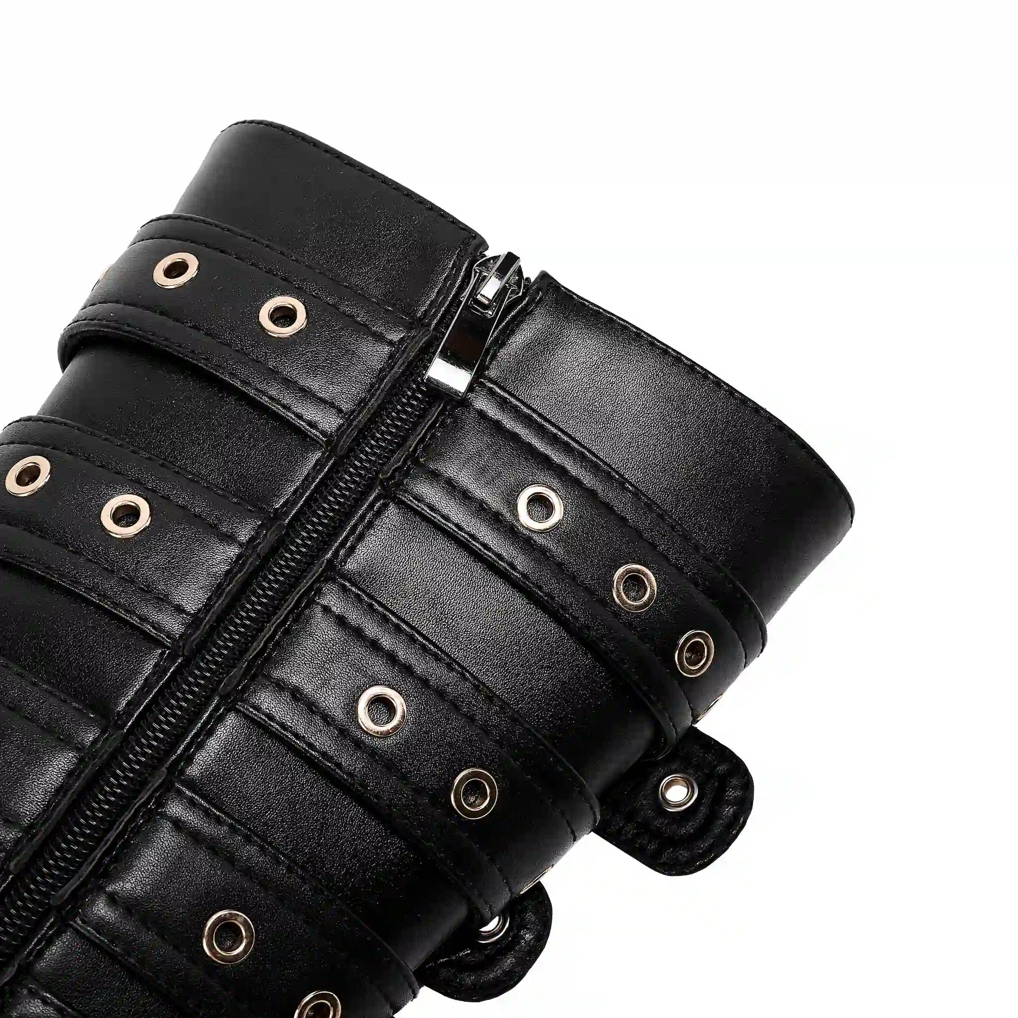 Women's Buckle Strap Knee High Boots Pointed Toe Stiletto Heel Black Punk Gothic Multi-Buckle Tall Boots with Metal Rings