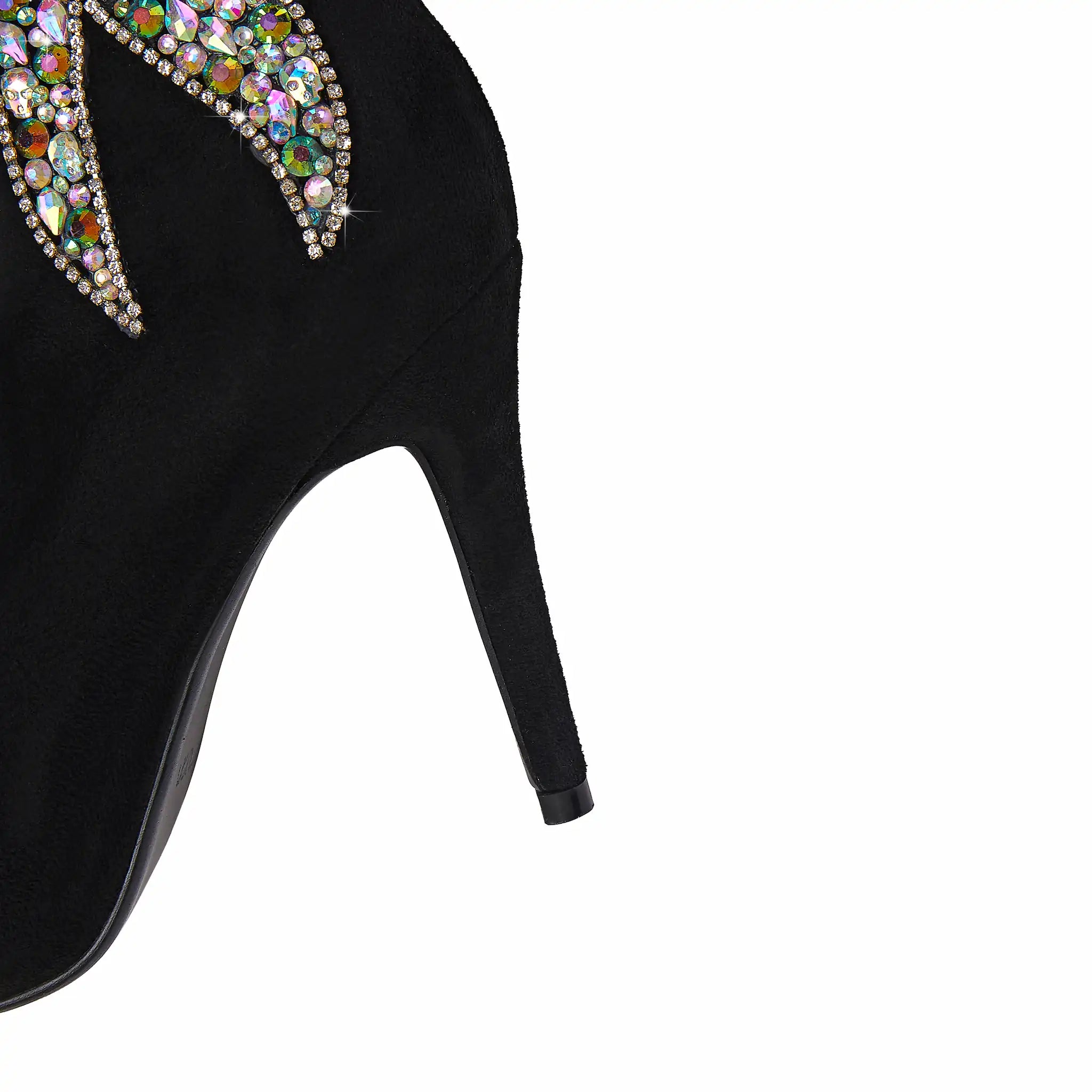 Dazzling Black Stiletto Ankle Boots with Multi-Color Crystal Flame Accents