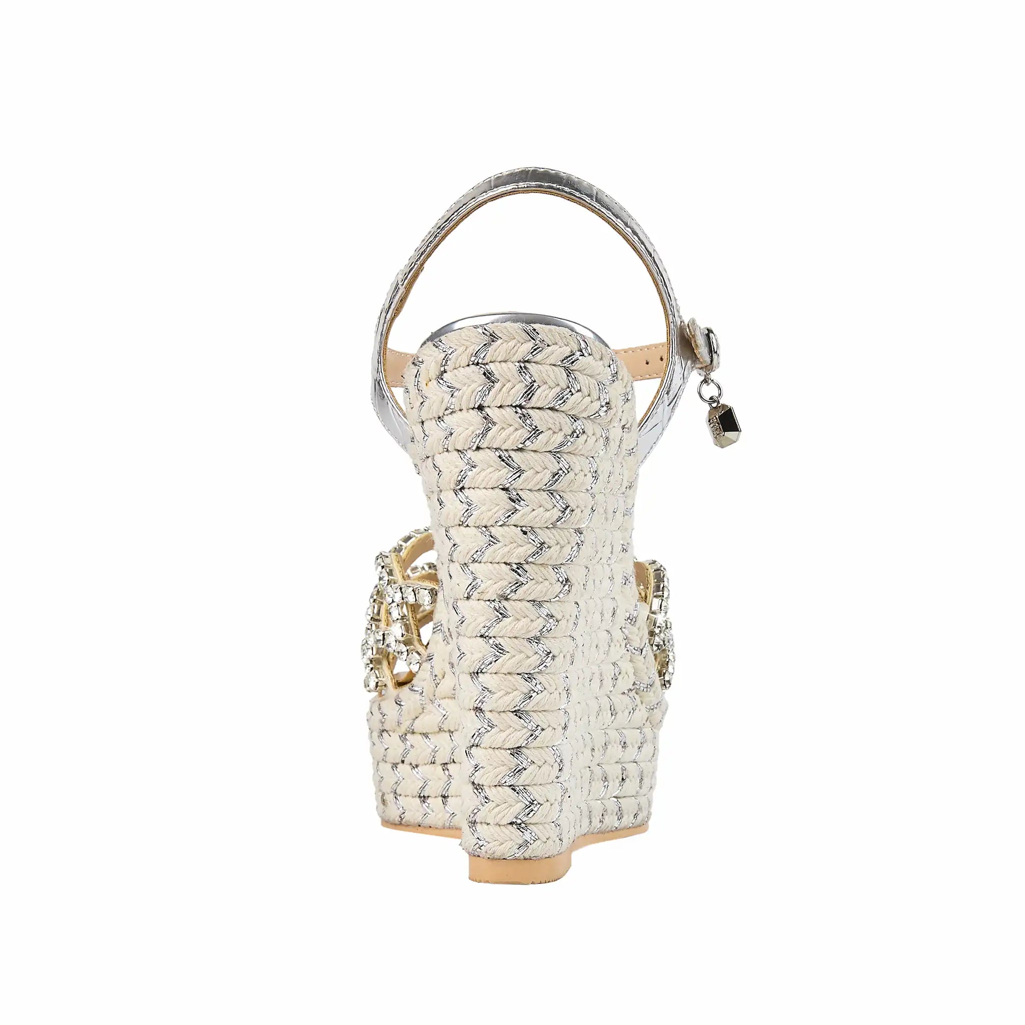 Rhinestone-Embellished Metallic Wedge Espadrille Sandals