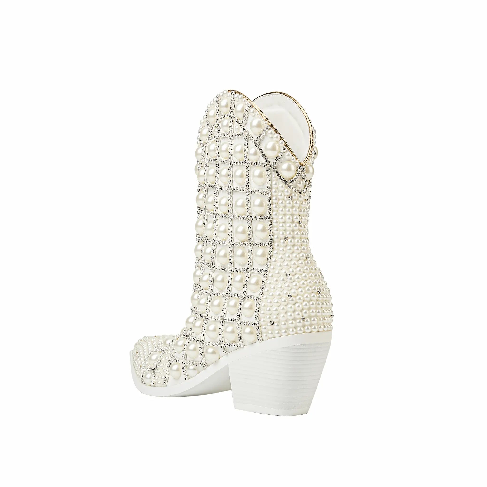 Elegant Pearl-Encrusted White Western Cowboy Boots