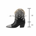 Glam Black Cowboy Ankle Boots with Crystal Fringe & Studded Accents