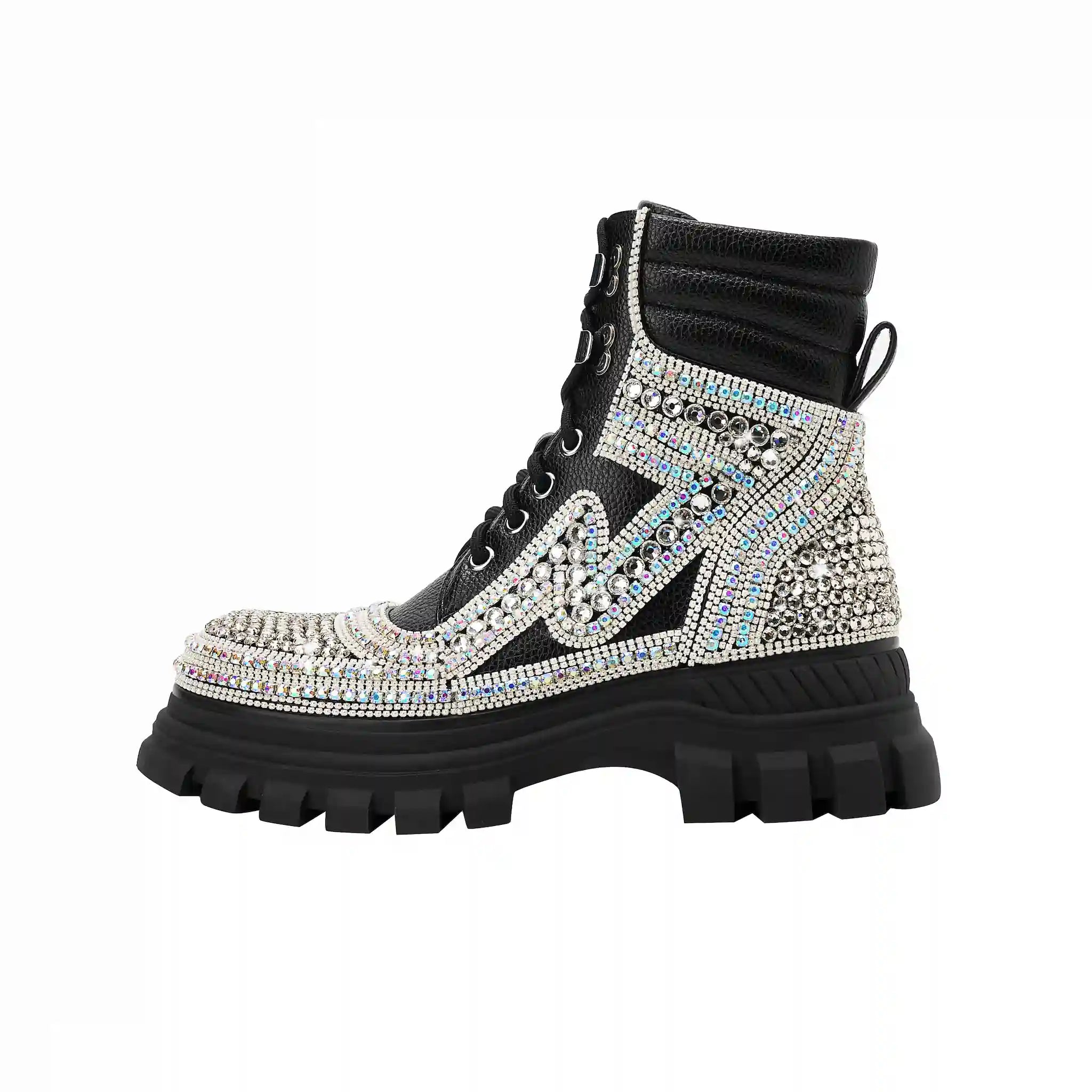 Sparkly Rhinestone-Embellished Platform Combat Boots