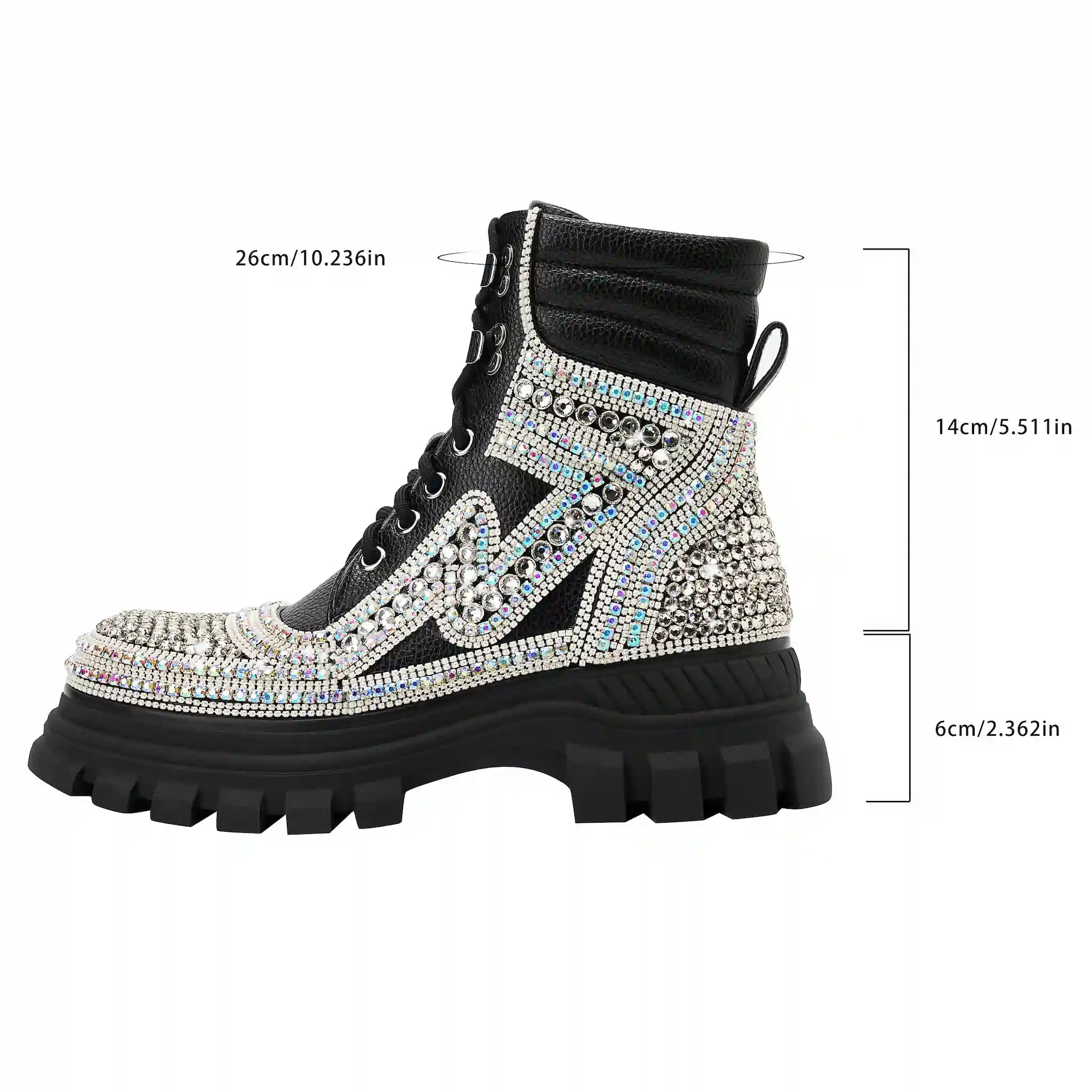 Sparkly Rhinestone-Embellished Platform Combat Boots