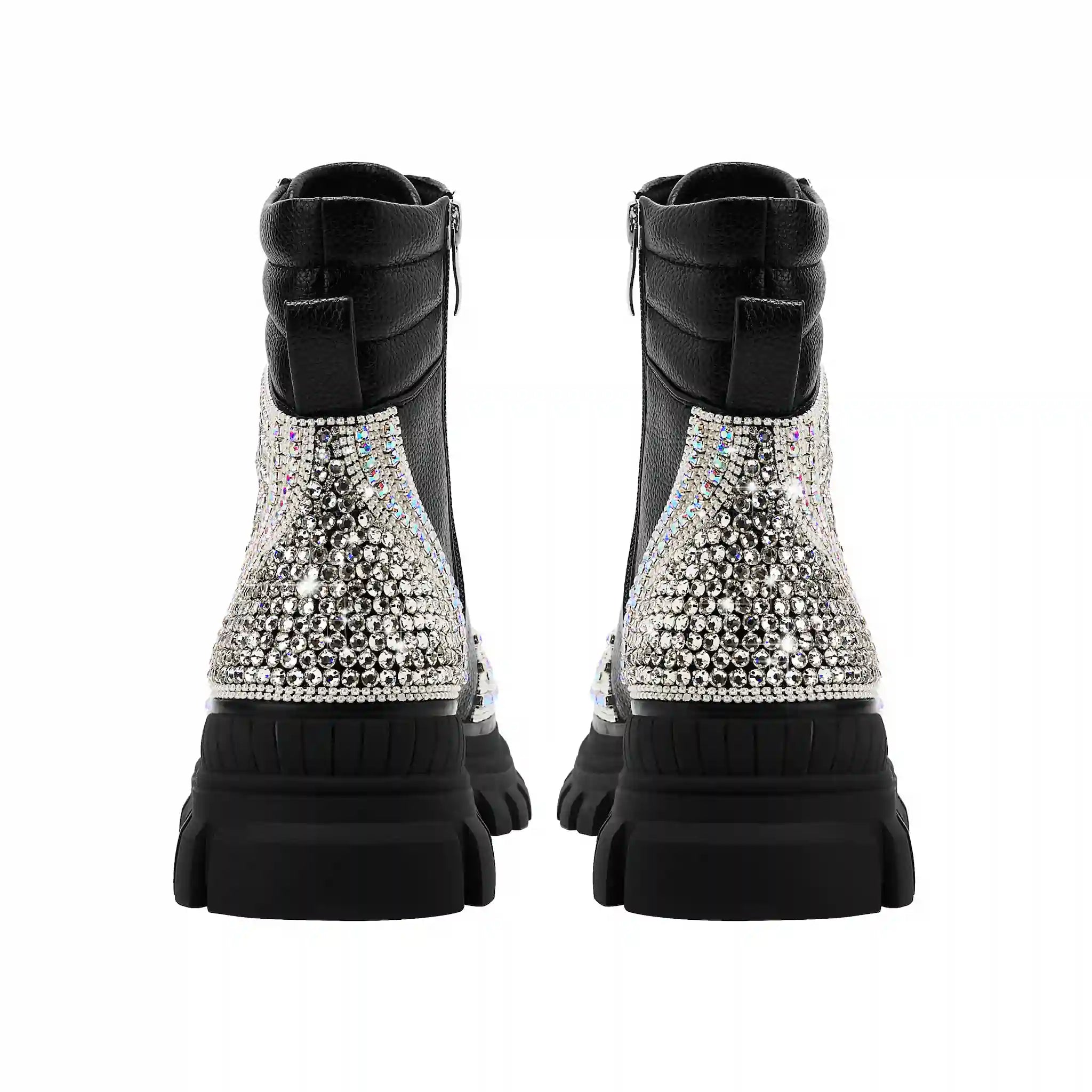 Sparkly Rhinestone-Embellished Platform Combat Boots