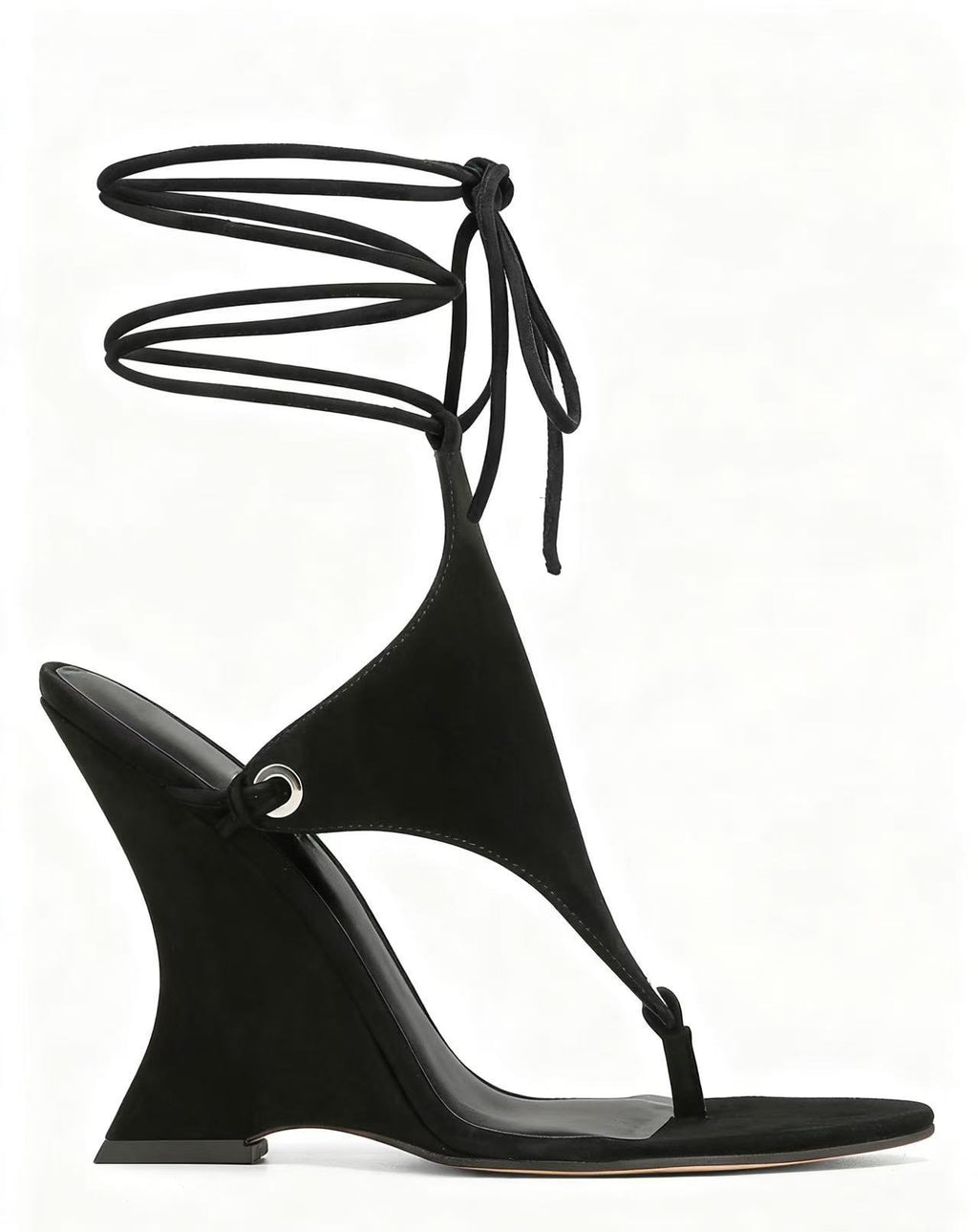 Sculptural Wedge Thong Sandals with Ankle Wrap