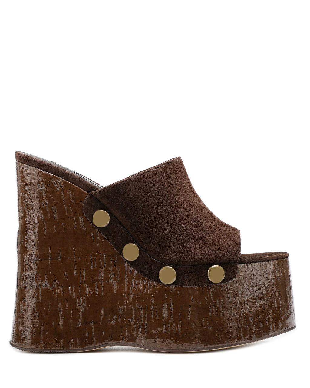 Peep-toe Platform Wedge Mules with Cork Heel & Stud Detail