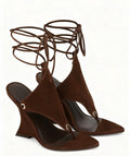 Sculptural Wedge Thong Sandals with Ankle Wrap