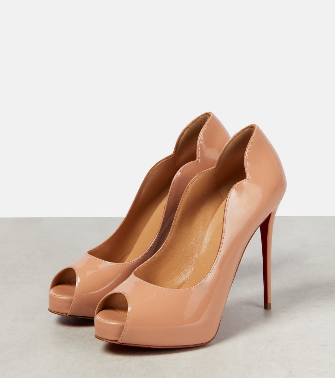 Patent Leather Peep-toe Platform Pumps with Red Sole