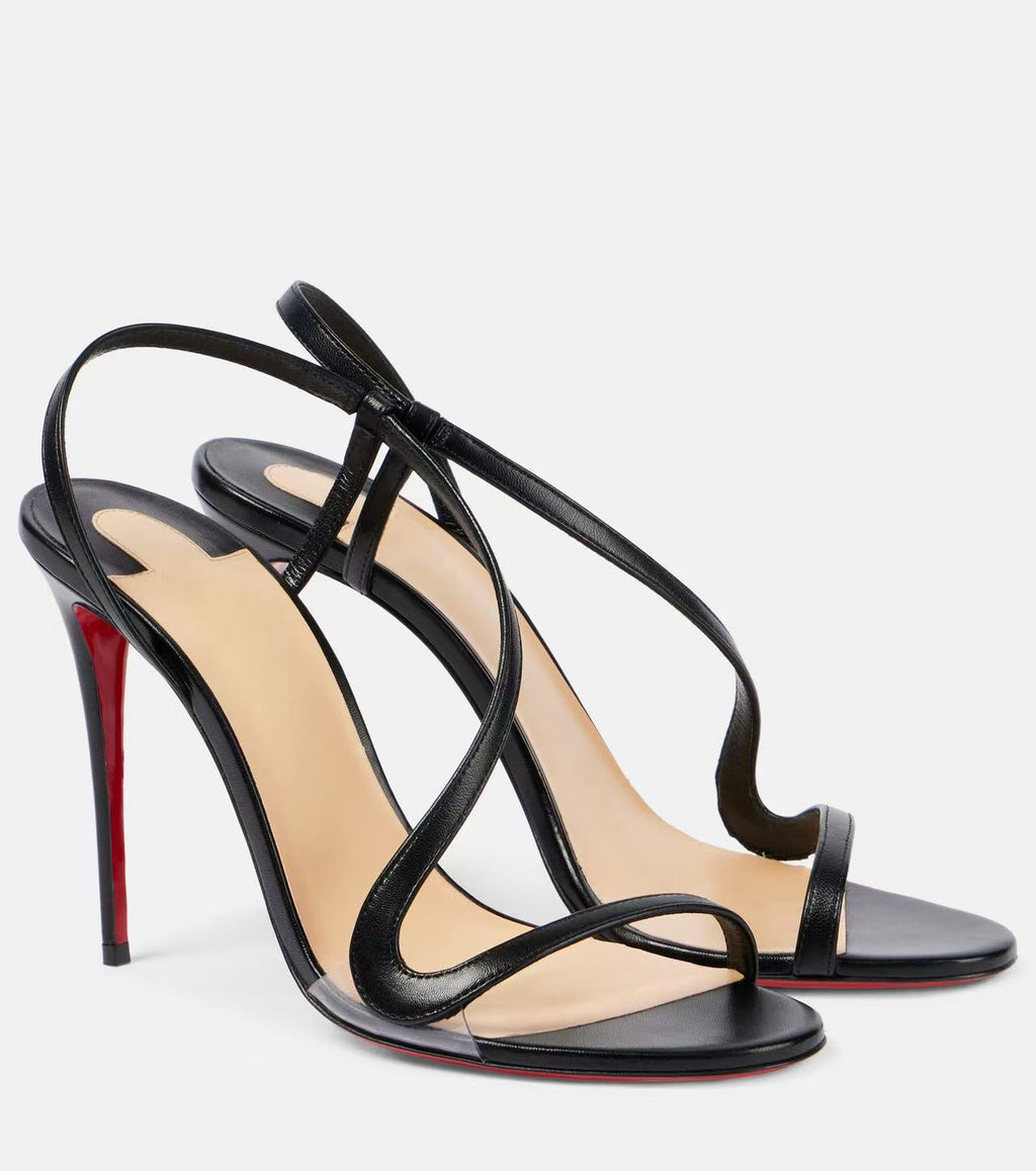 Brown Leather Strappy Stiletto Sandals with Red Sole