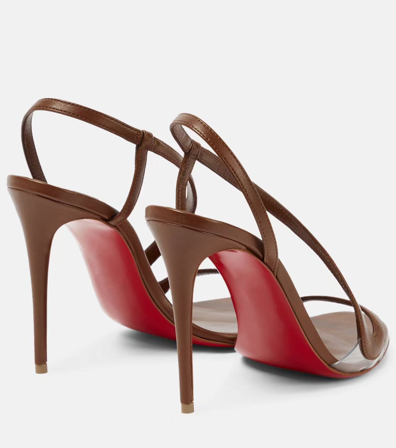 Brown Leather Strappy Stiletto Sandals with Red Sole