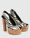 Cork Heel Peep-Toe Slingback Sandals