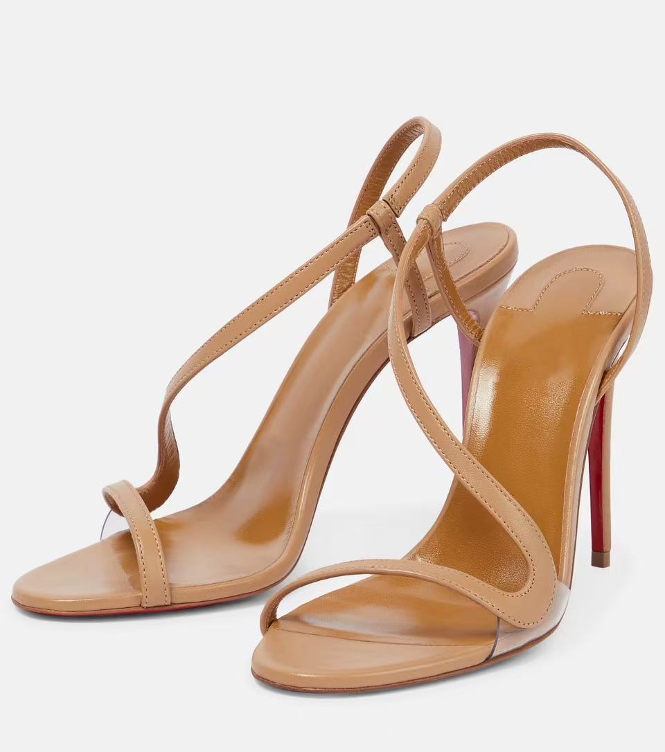 Brown Leather Strappy Stiletto Sandals with Red Sole