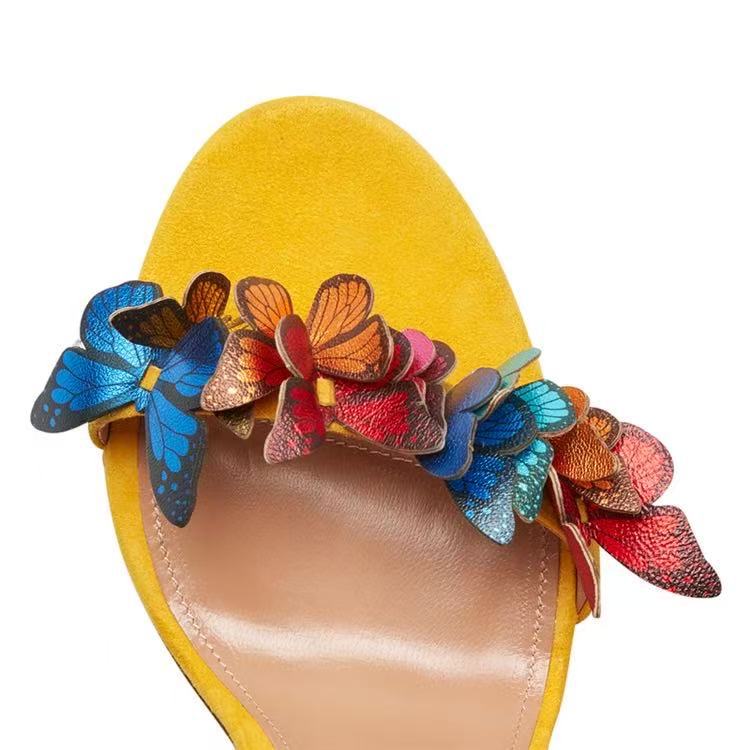 Butterfly Embellished Lace-Up Stiletto Sandals