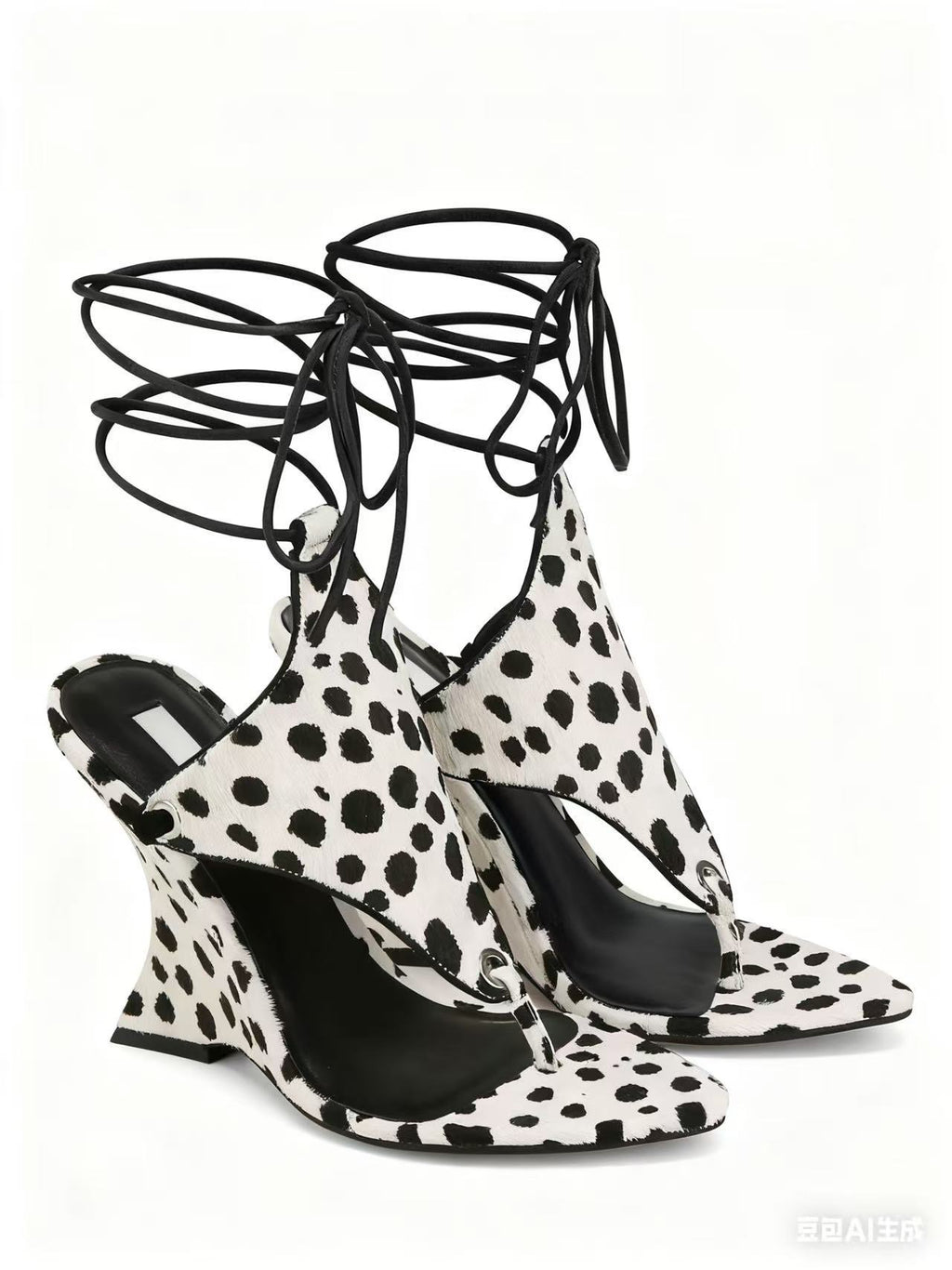 Sculptural Wedge Thong Sandals with Ankle Wrap