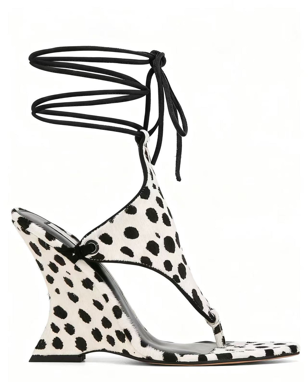 Sculptural Wedge Thong Sandals with Ankle Wrap