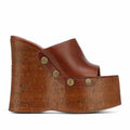Peep-toe Platform Wedge Mules with Cork Heel & Stud Detail