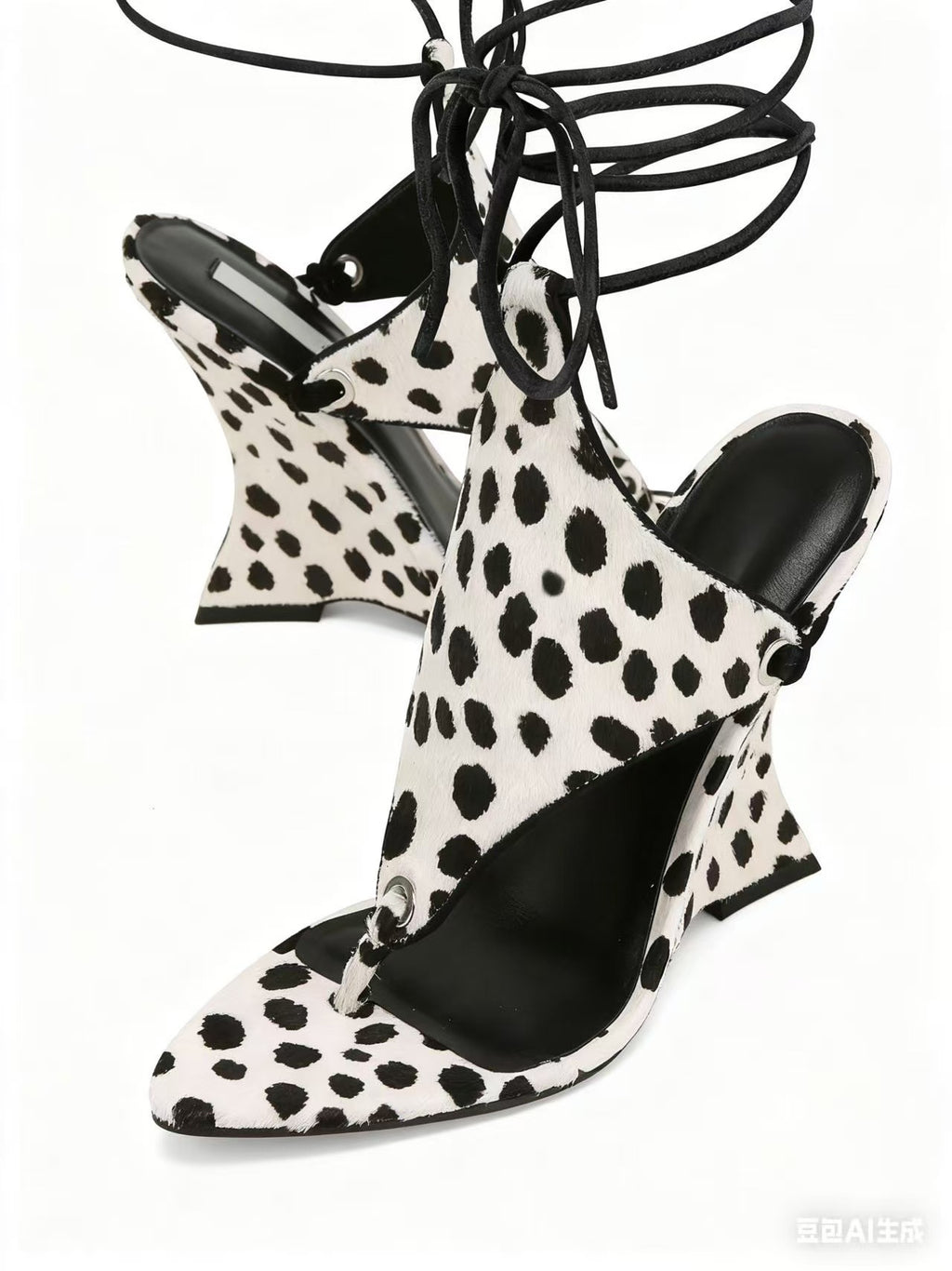 Sculptural Wedge Thong Sandals with Ankle Wrap