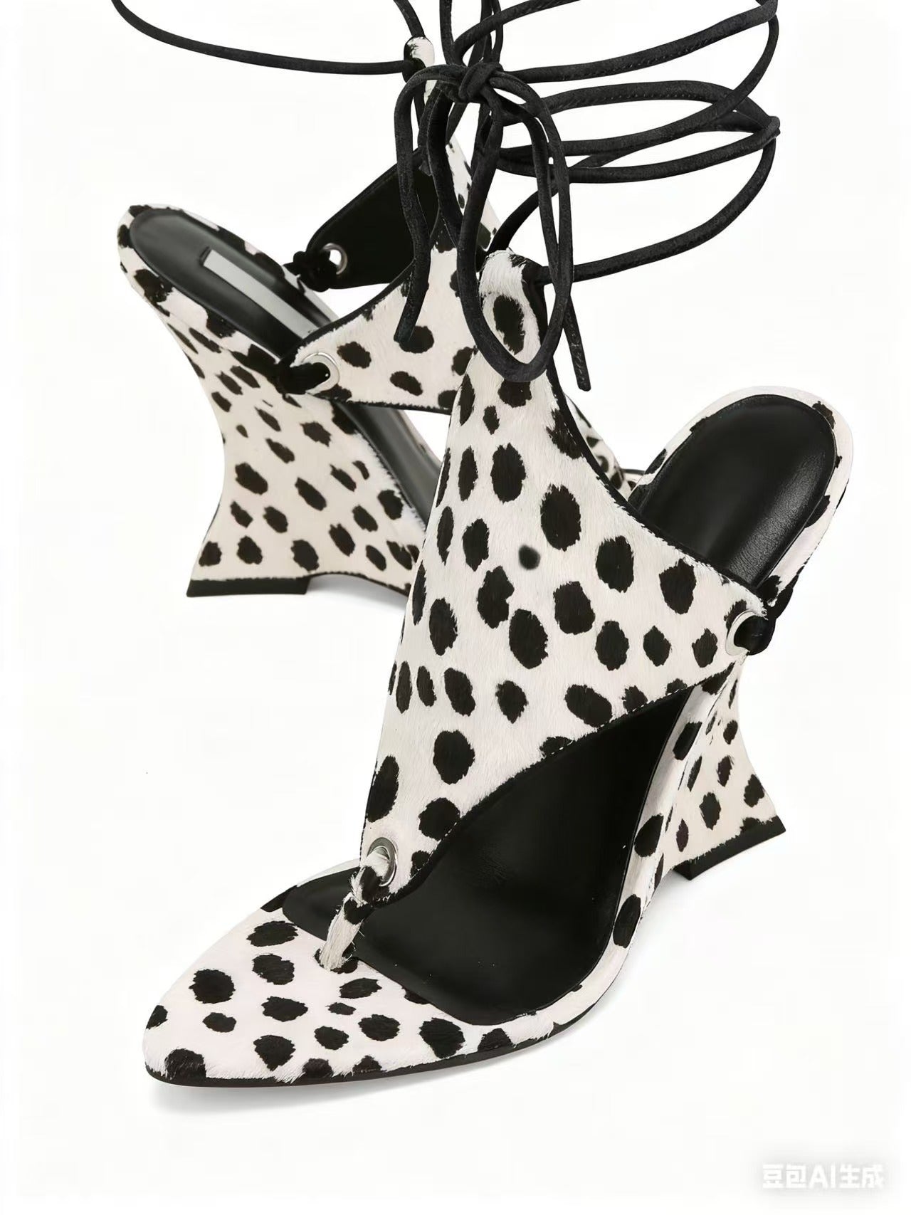 Sculptural Wedge Thong Sandals with Ankle Wrap