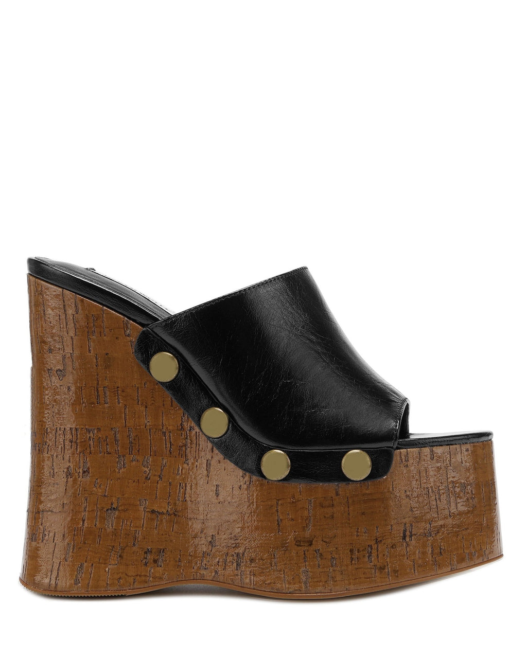 Peep-toe Platform Wedge Mules with Cork Heel & Stud Detail